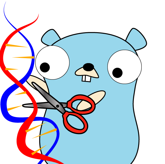 image of a Golang gopher cutting DNA with a pair of scissors
